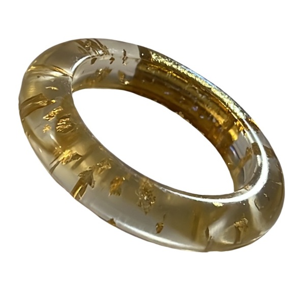 Vintage Art Deco 12KT Gold Dust Flake Infused Clear Lucite Chunky Bangle - Picture 1 of 12